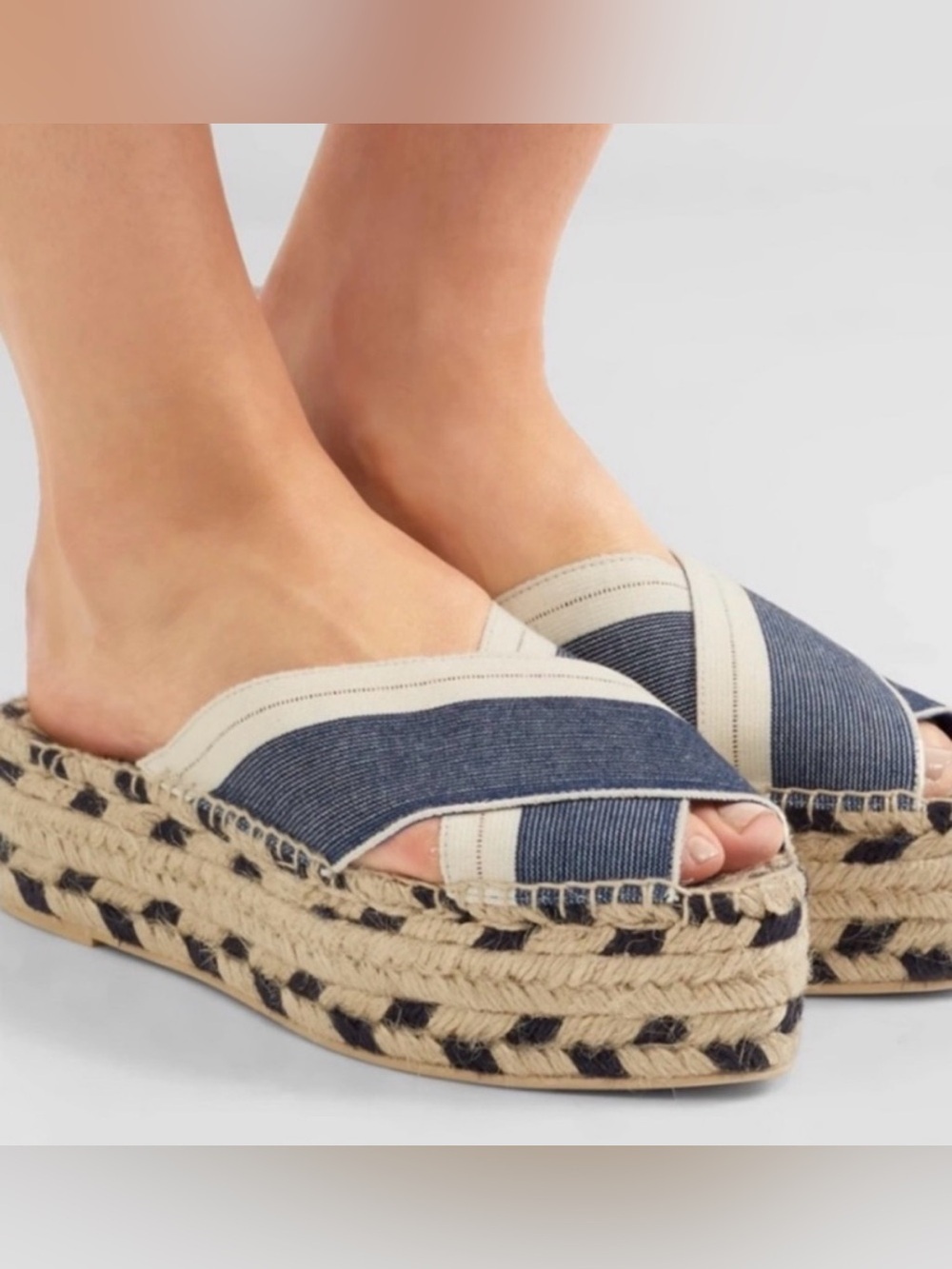 Stella McCartney Gaia Striped Canvas Platform Espadrille Sandals - Size 41